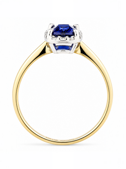 Ring, mit synth. Saphir, 375 Gelbgold