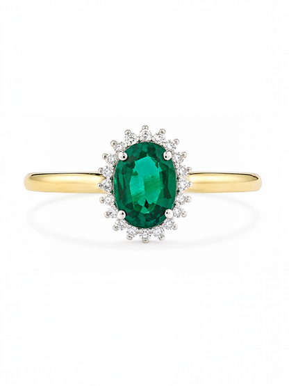 Ring, mit synth. Smaragd, 375 Gelbgold