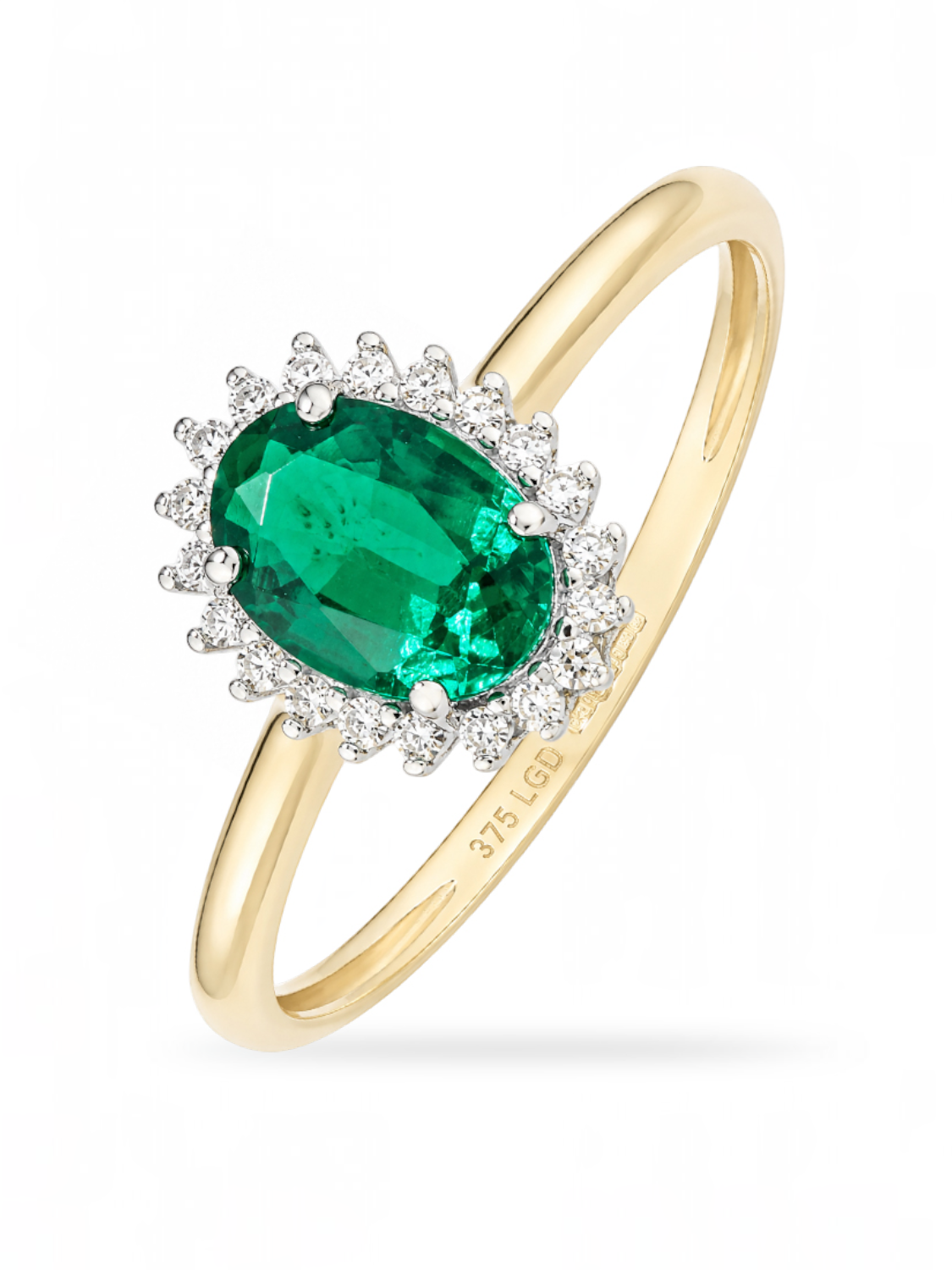 Ring, mit synth. Smaragd, 375 Gelbgold