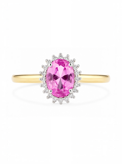 Ring, mit synth. Saphir, 375 Gelbgold