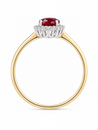 Ring, mit synth. Rubin, 375 Gelbgold