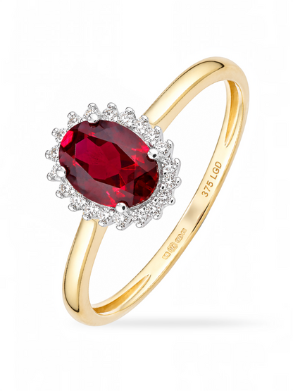 Ring, mit synth. Rubin, 375 Gelbgold