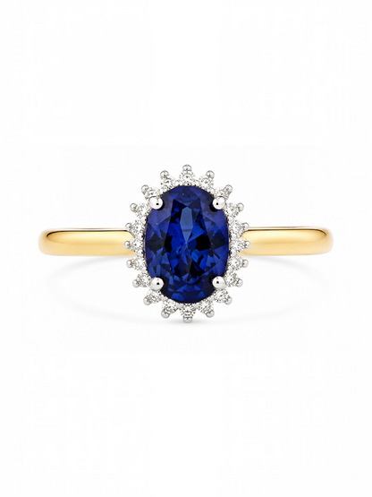 Ring, mit synth. Saphir, 375 Gelbgold