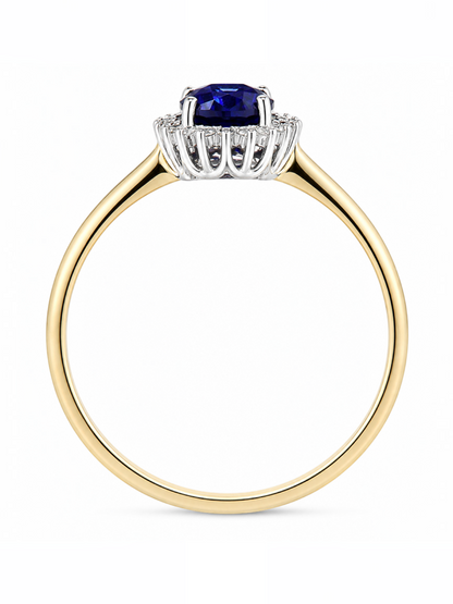 Ring, mit synth. Saphir, 375 Gelbgold