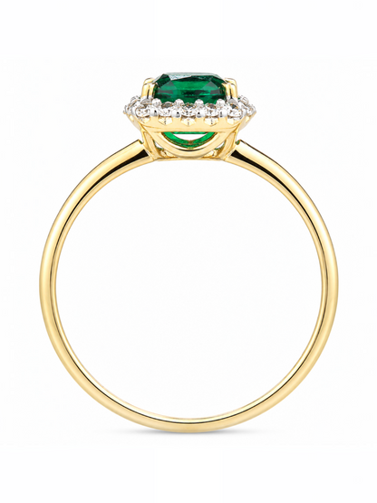 Ring, mit synth. Smaragd, 375 Gelbgold