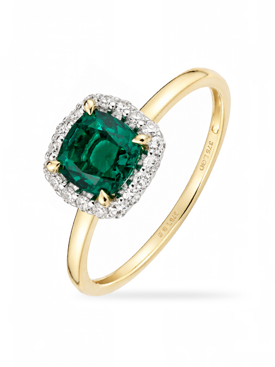 Ring, mit synth. Smaragd, 375 Gelbgold