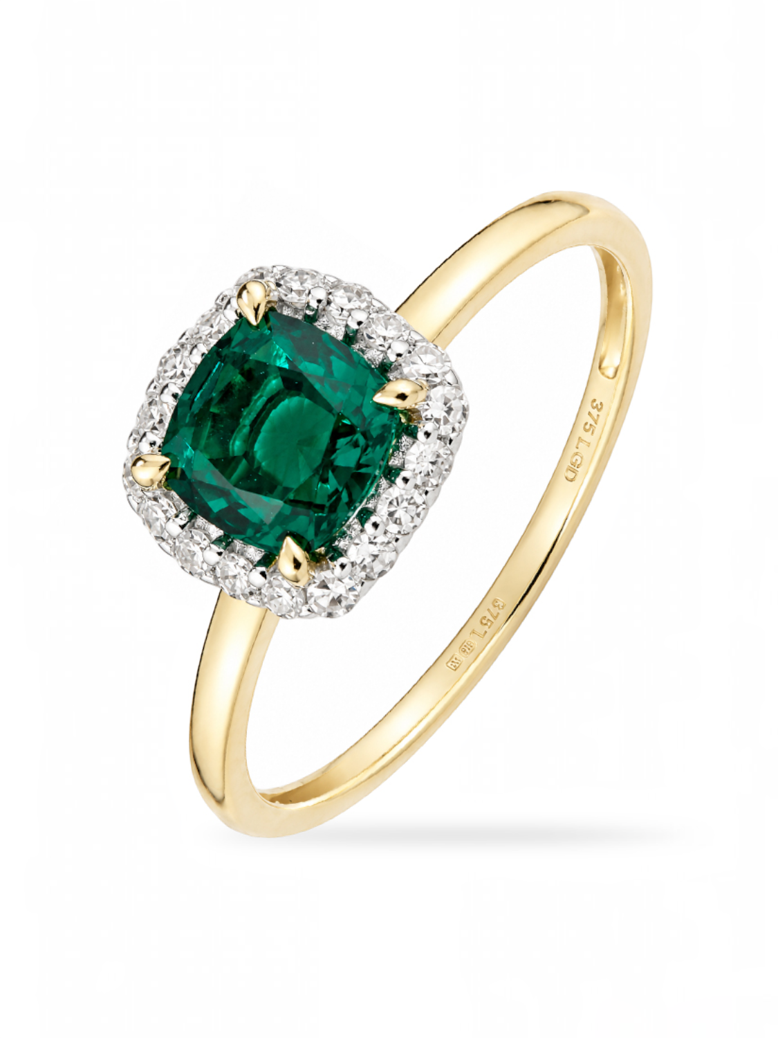 Ring, mit synth. Smaragd, 375 Gelbgold