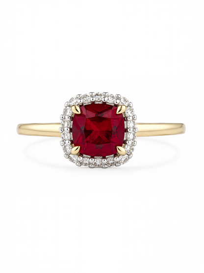 Ring, mit synth. Rubin, 375 Gelbgold