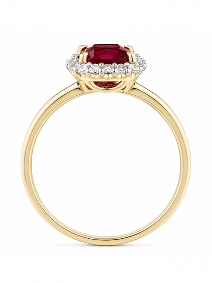 Ring, mit synth. Rubin, 375 Gelbgold