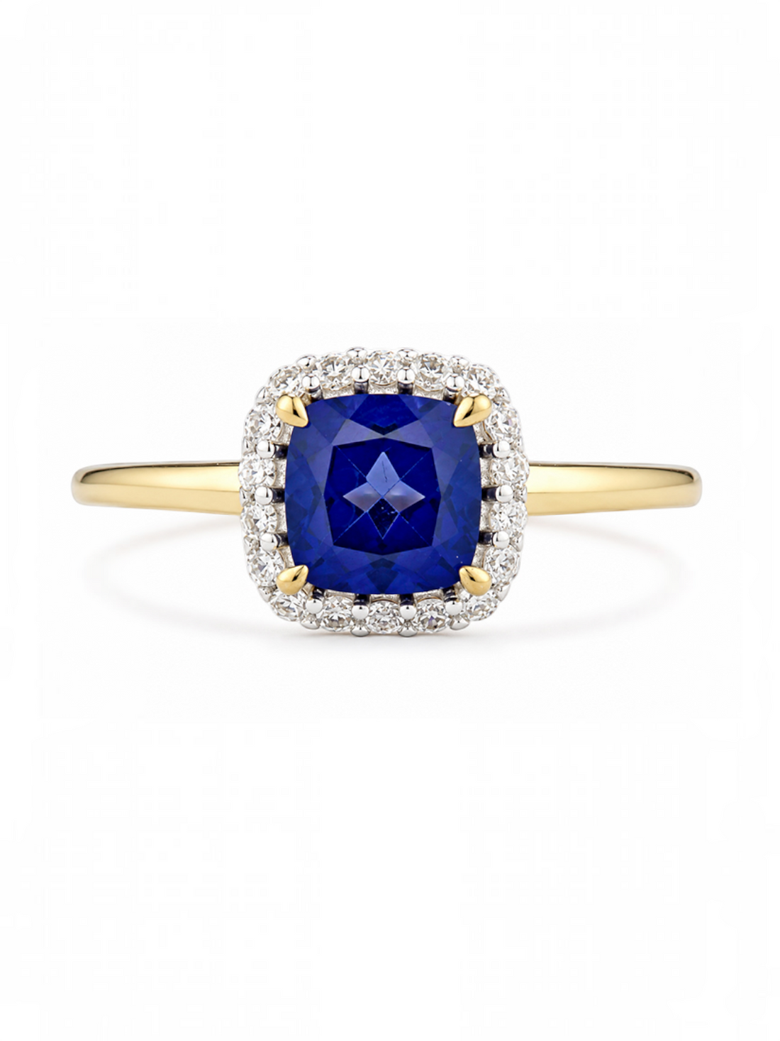 Ring, mit synth. Saphir, 375 Gelbgold