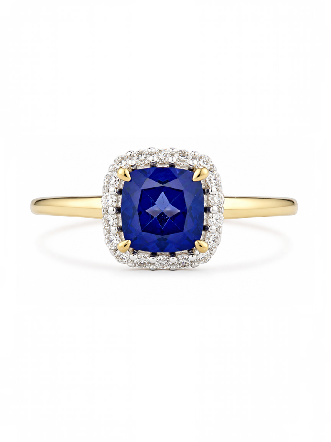 Ring, mit synth. Saphir, 375 Gelbgold