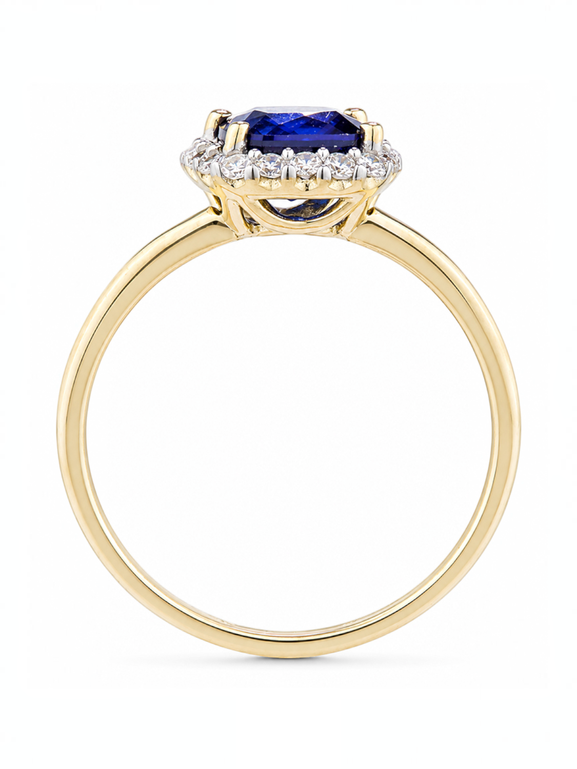 Ring, mit synth. Saphir, 375 Gelbgold