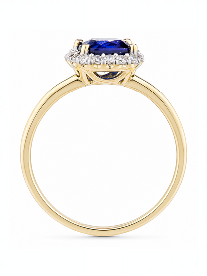 Ring, mit synth. Saphir, 375 Gelbgold