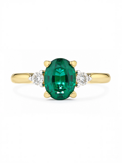 Ring, mit synth. Smaragd, 375 Gelbgold