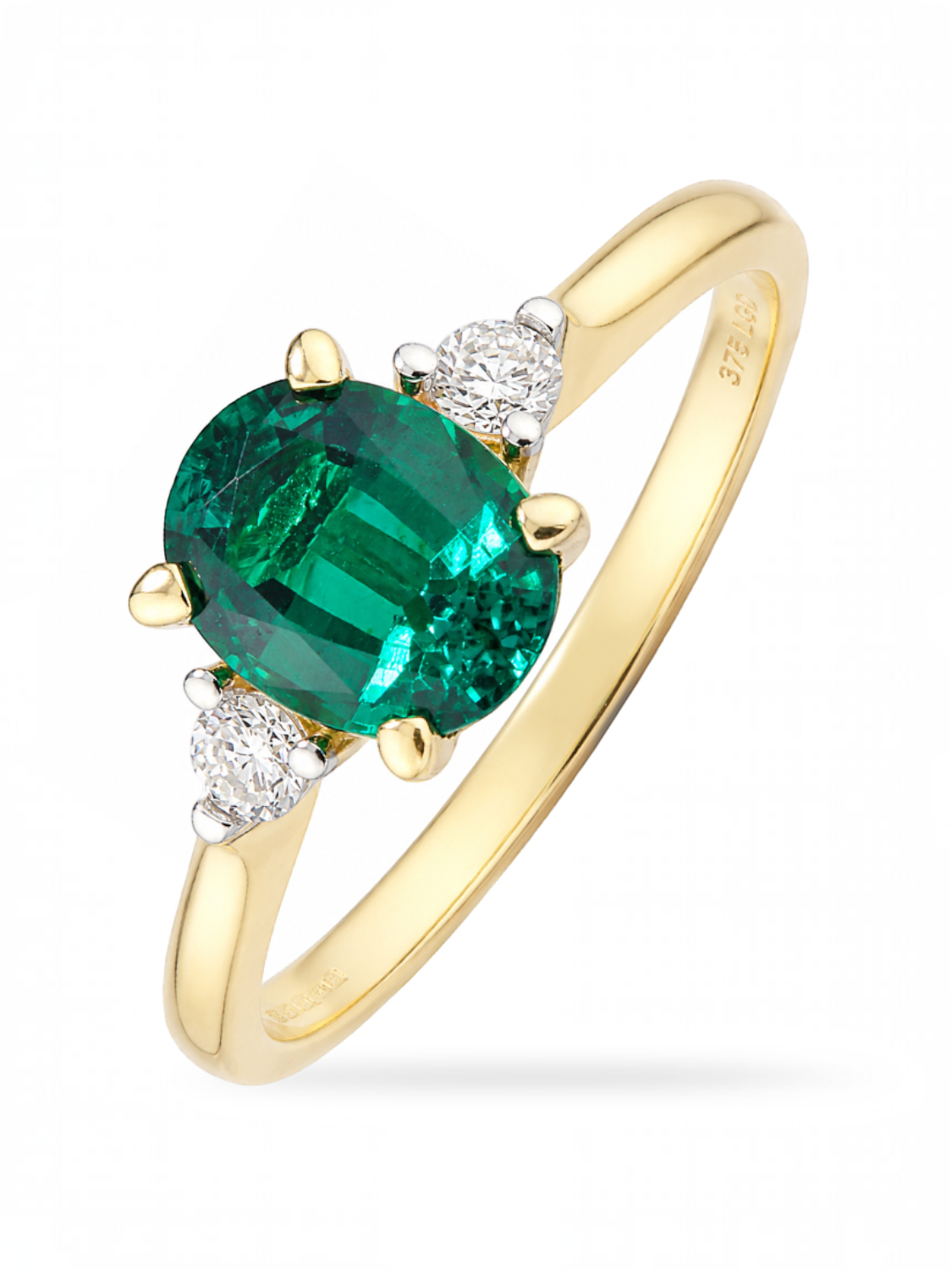 Ring, mit synth. Smaragd, 375 Gelbgold