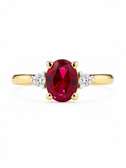 Ring, mit synth. Rubin, 375 Gelbgold