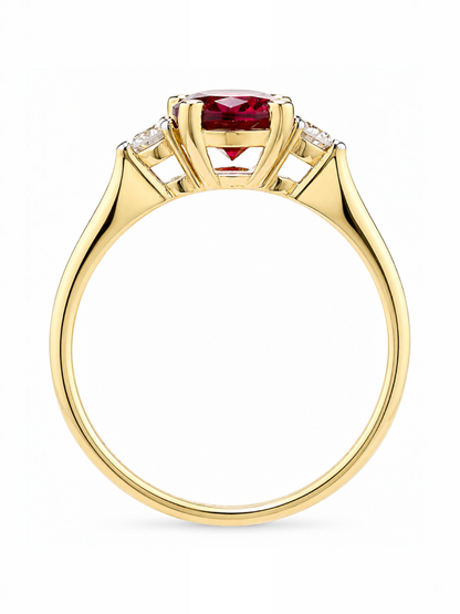 Ring, mit synth. Rubin, 375 Gelbgold