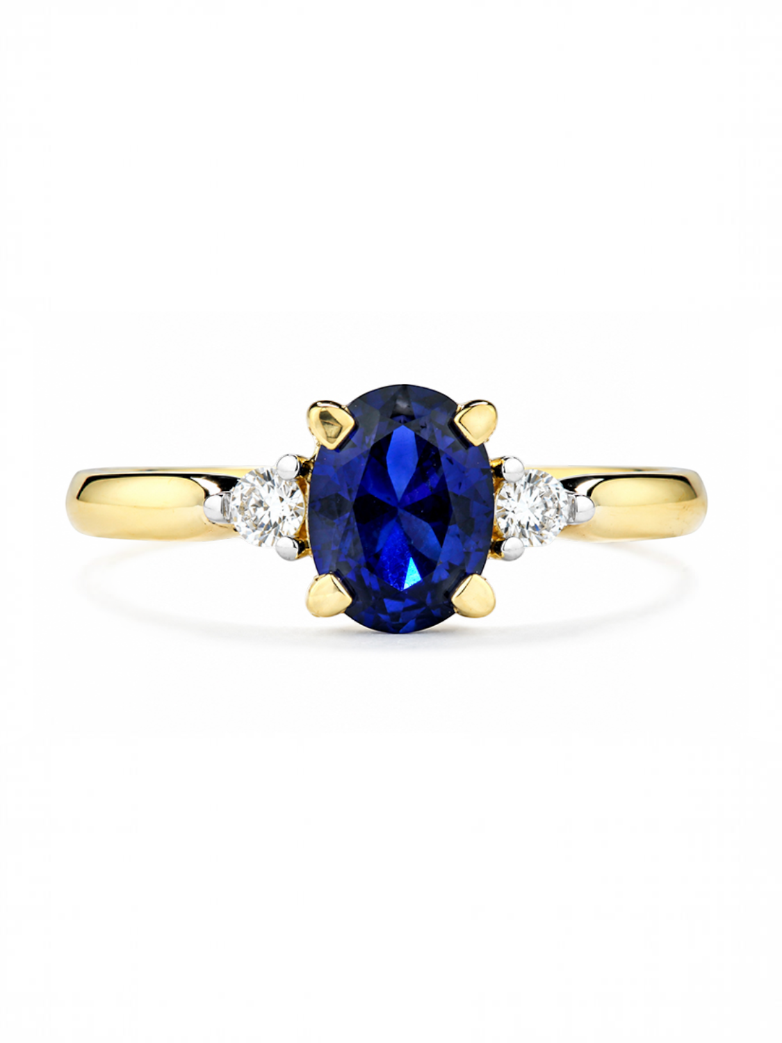 Ring, mit synth. Saphir, 375 Gelbgold