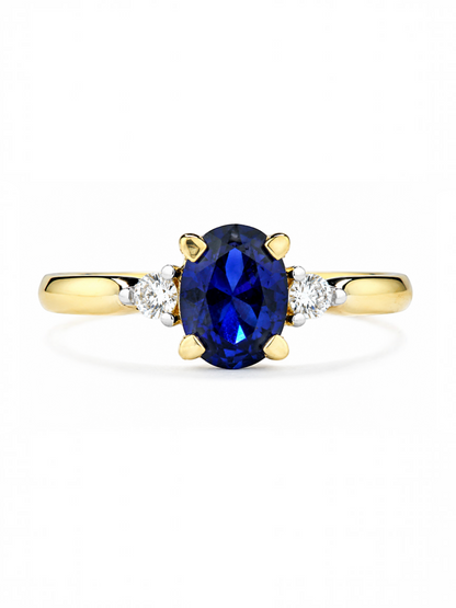 Ring, mit synth. Saphir, 375 Gelbgold