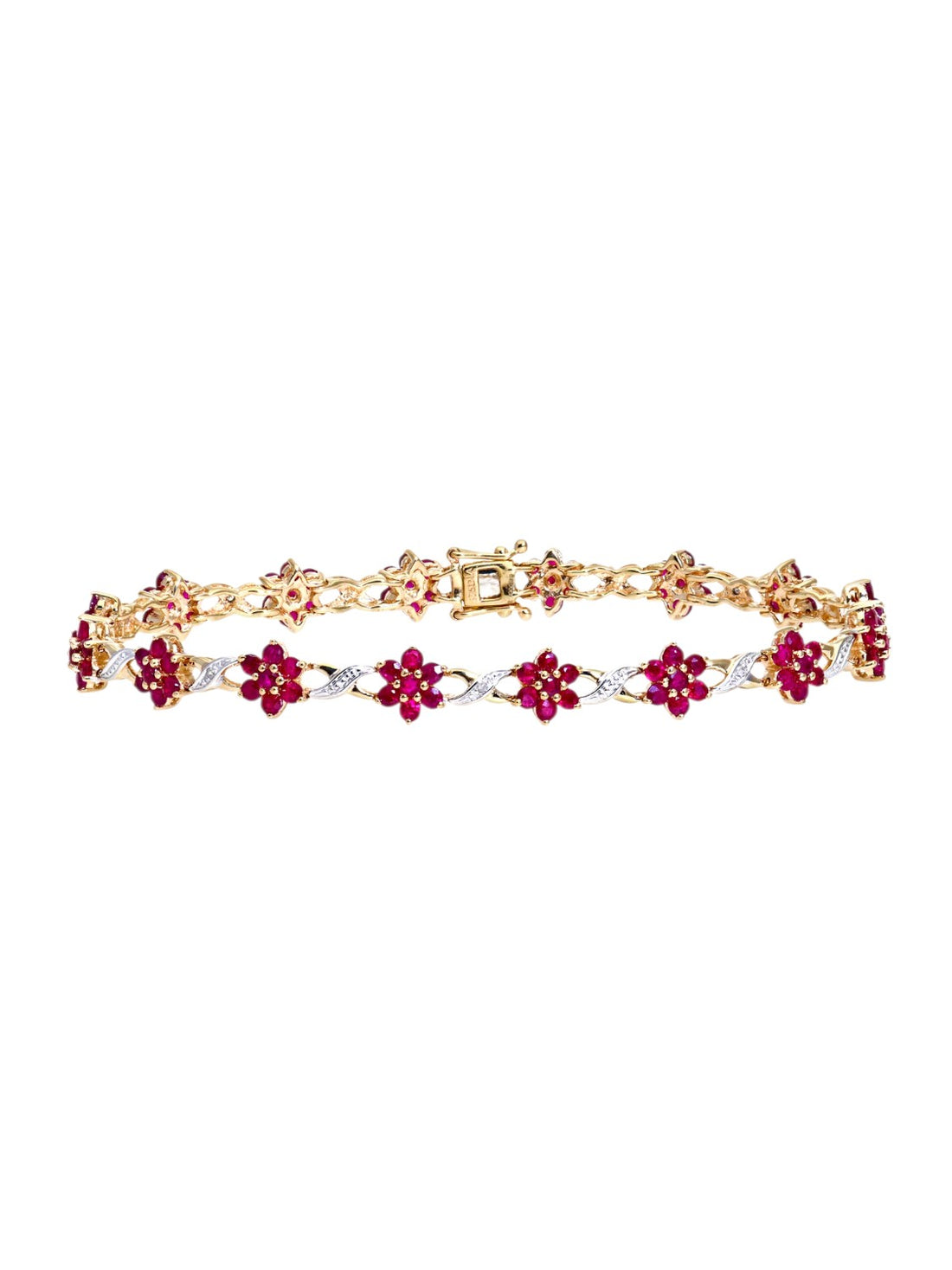 Armband aus 375 Gelbgold mit Diamant mit Rubin Blumen-Design