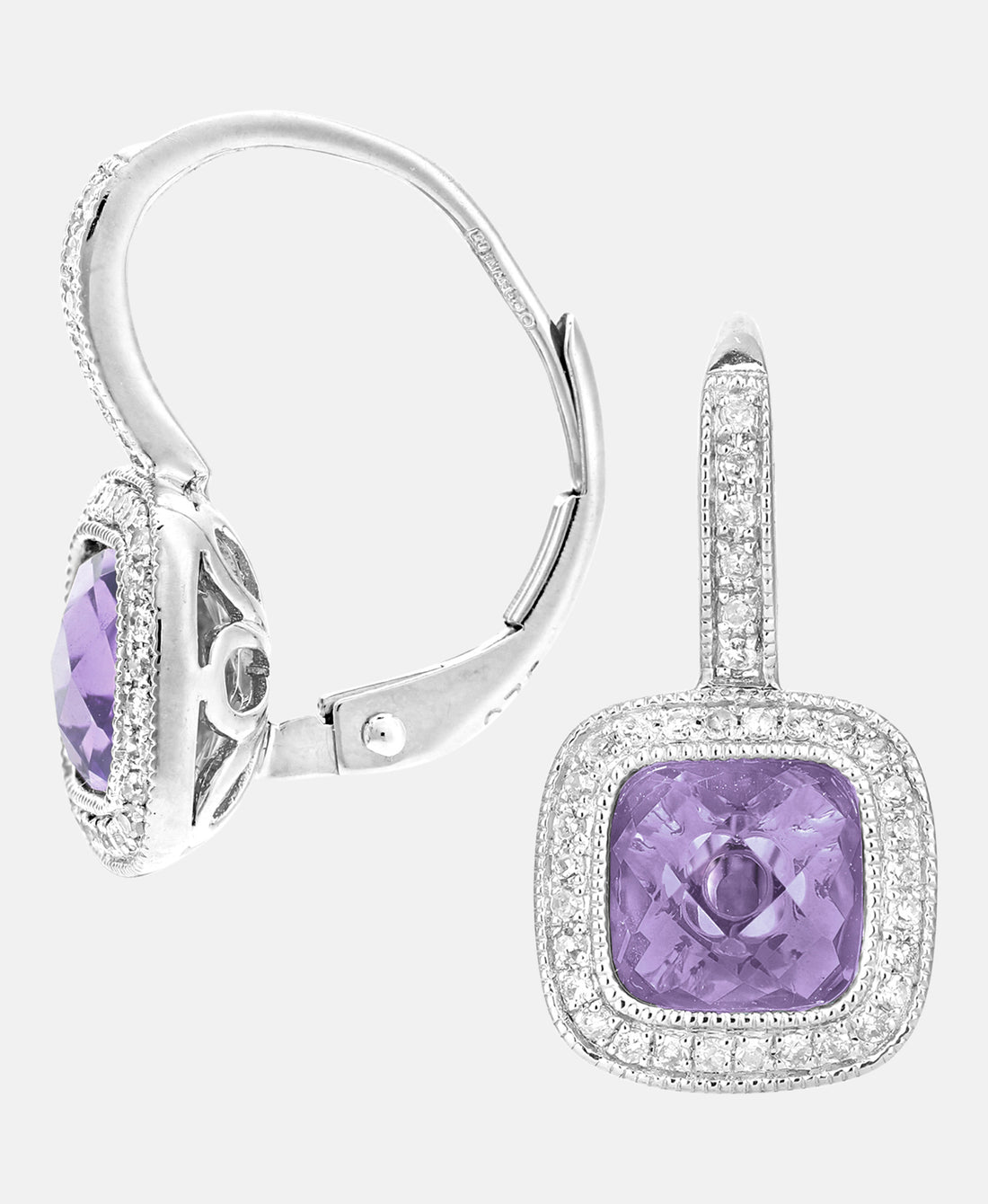 Creolen aus 375 Weißgold mit Diamant mit Amethyst
