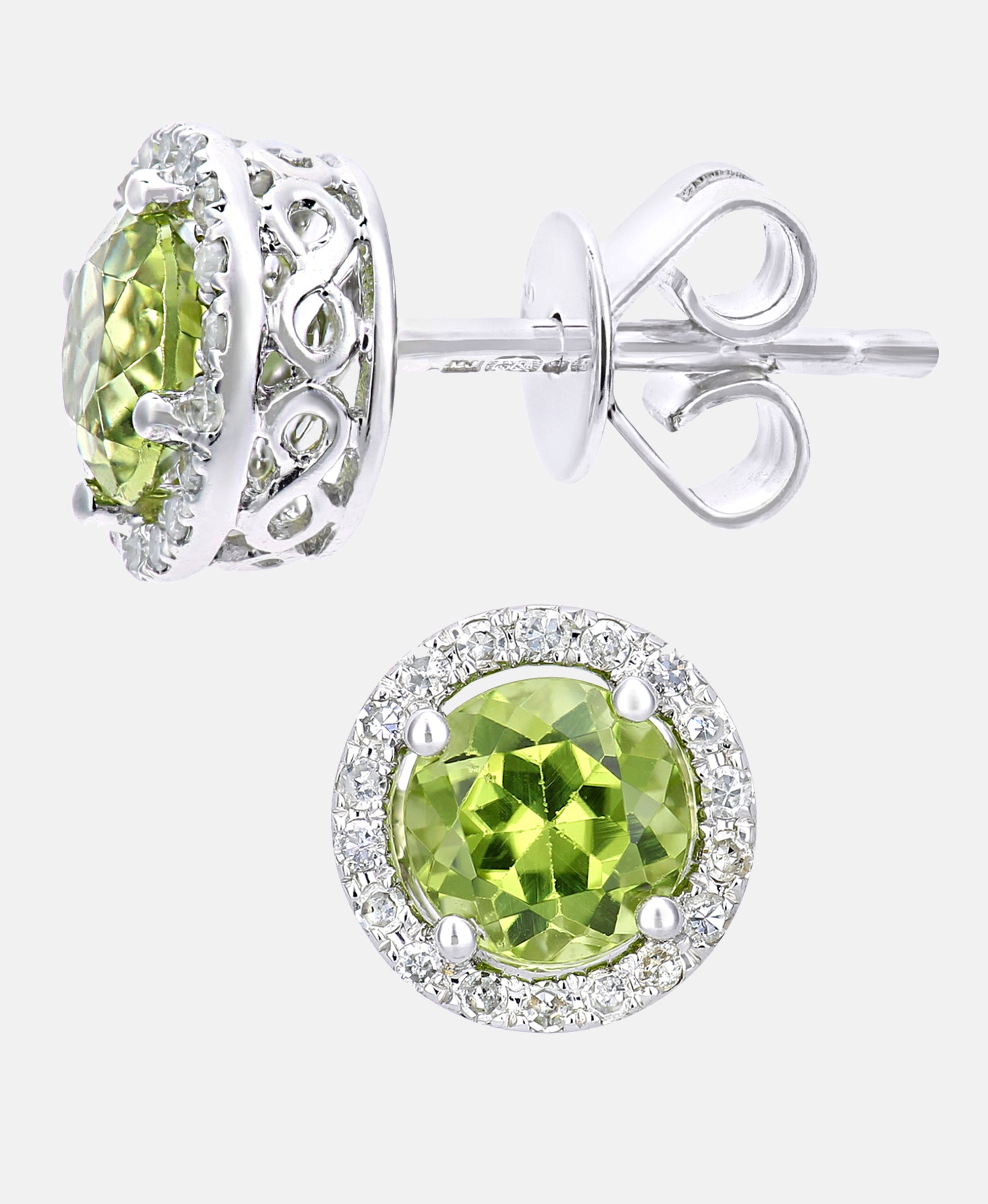Stud earrings in 375 (9K) White Gold with Peridot and Diamonds