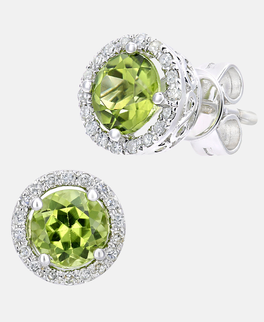 Stud earrings in 375 (9K) White Gold with Peridot and Diamonds