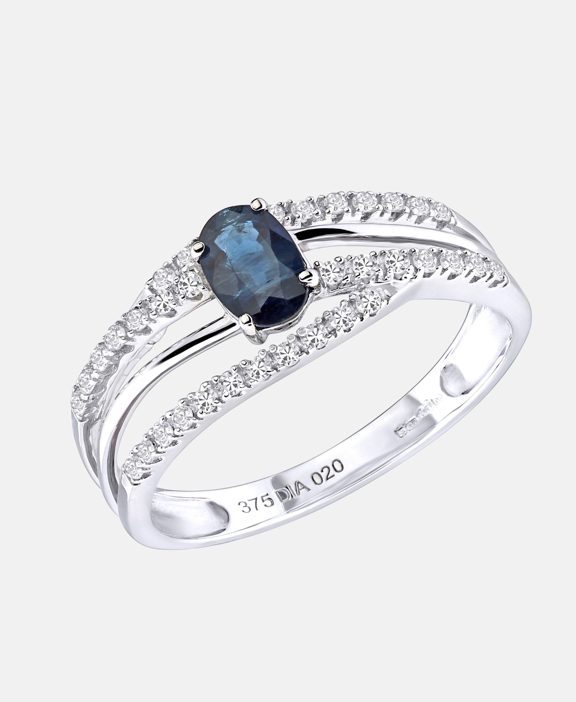 Ring aus 375 Weißgold mit Diamant mit Saphir