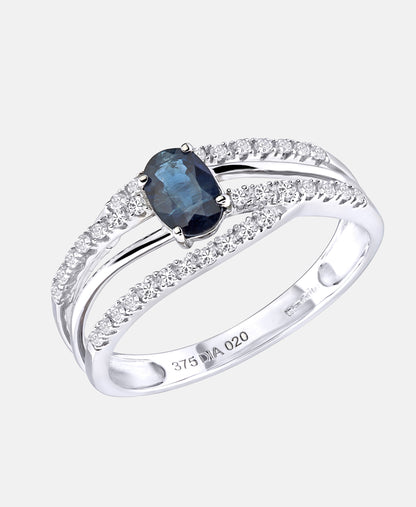 Ring aus 375 Weißgold mit Diamant mit Saphir