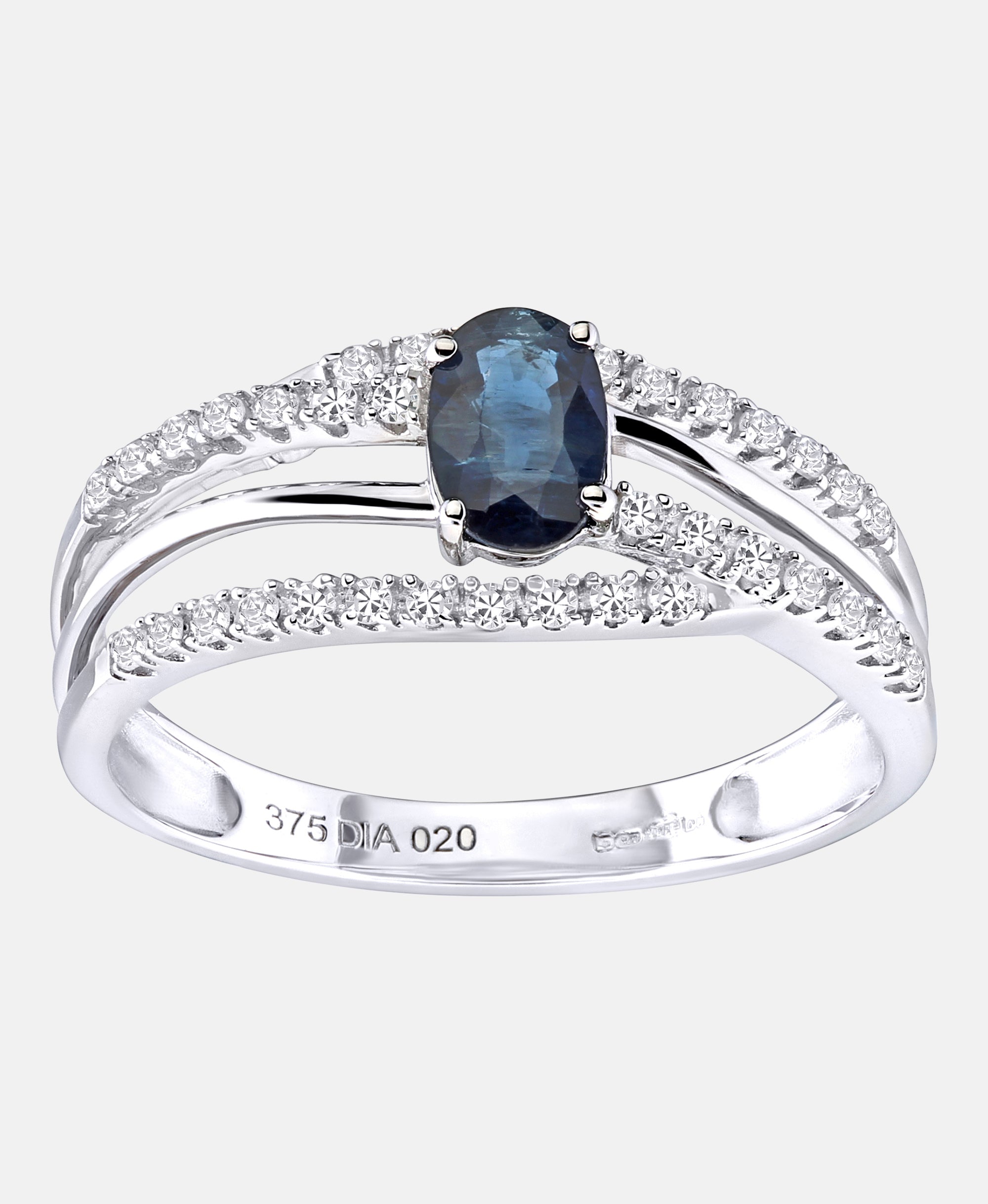 Ring aus 375 Weißgold mit Diamant mit Saphir