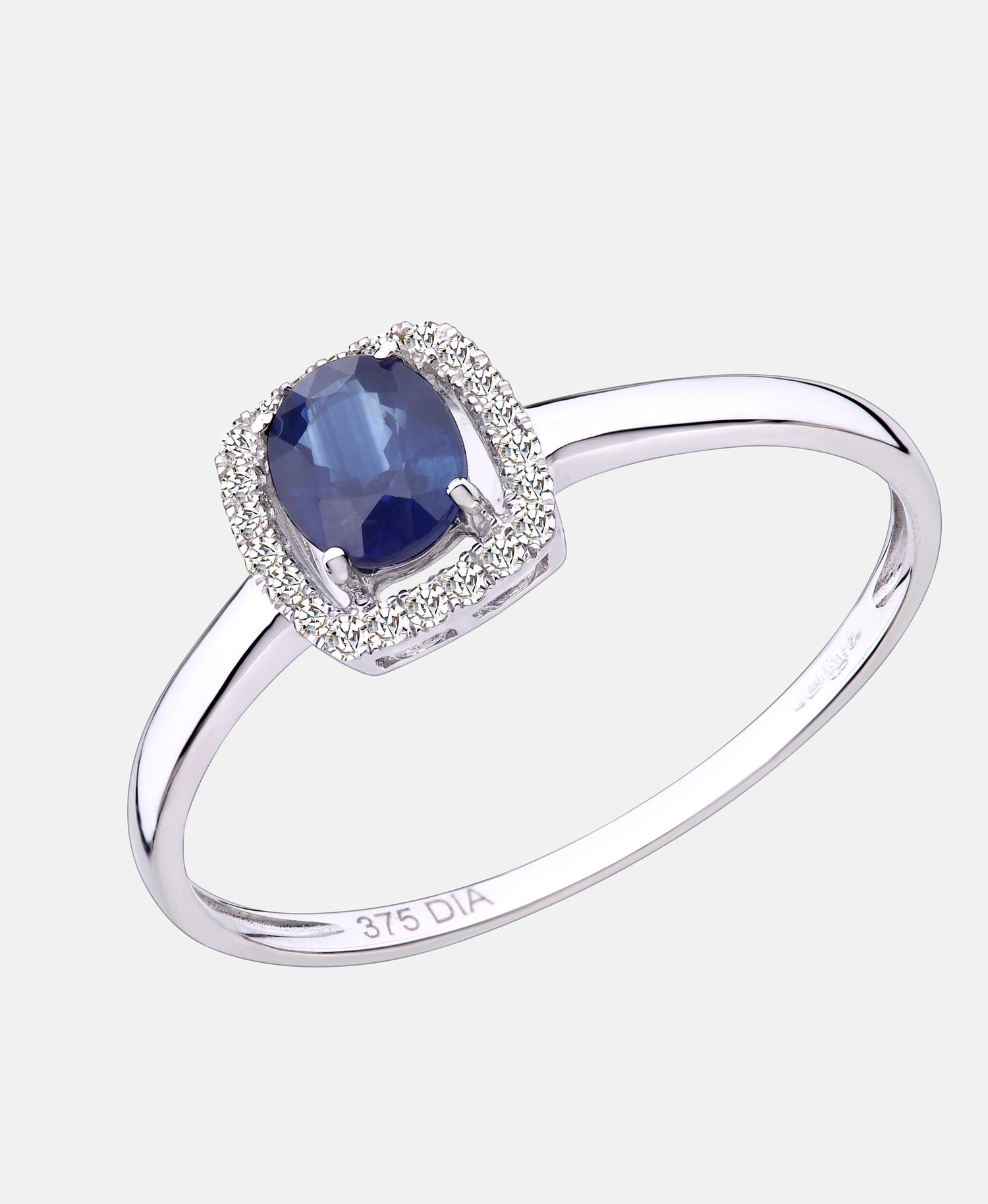 Cluster-Ring aus 375 Weißgold mit Diamant mit Saphir