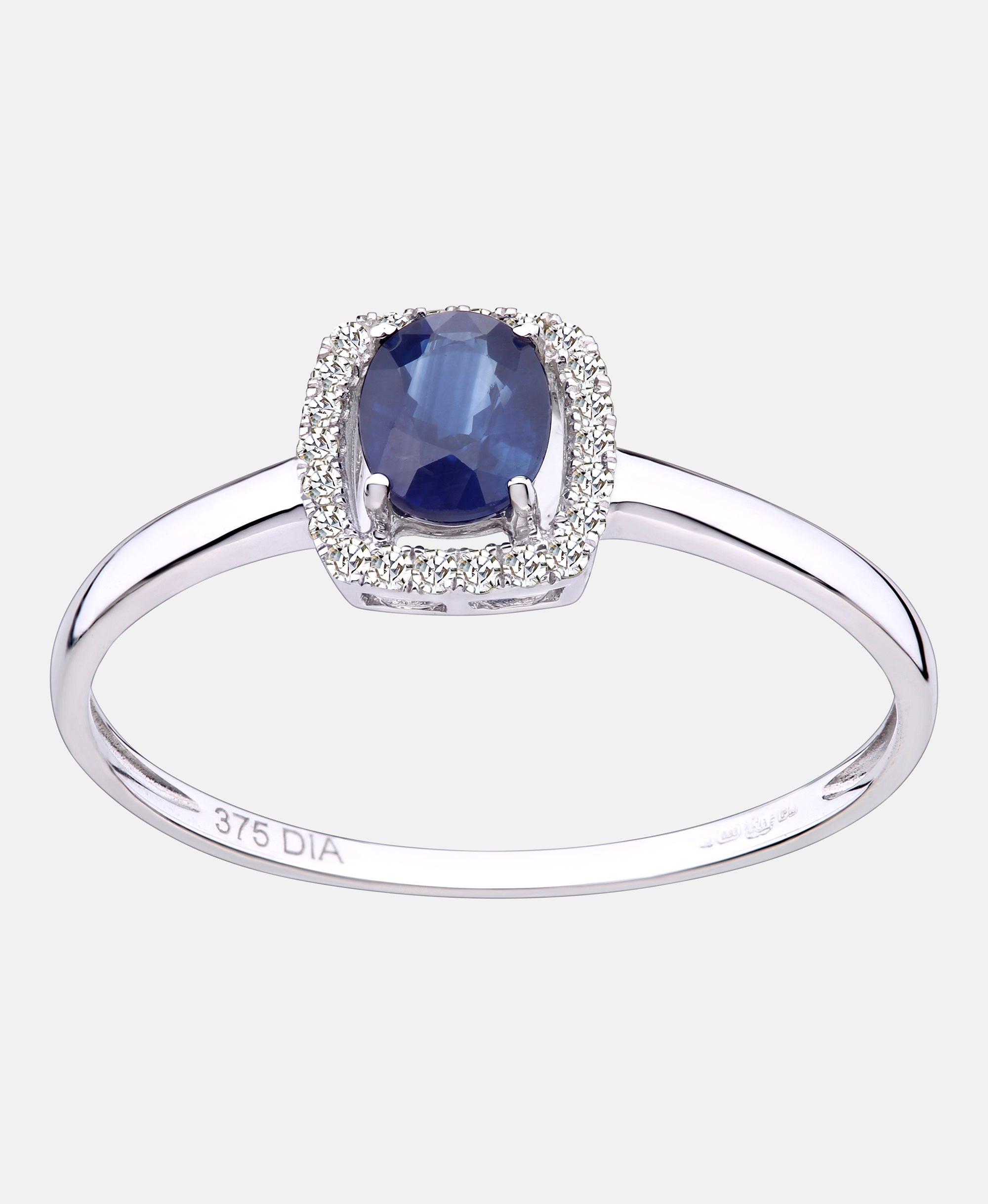 Cluster-Ring aus 375 Weißgold mit Diamant mit Saphir