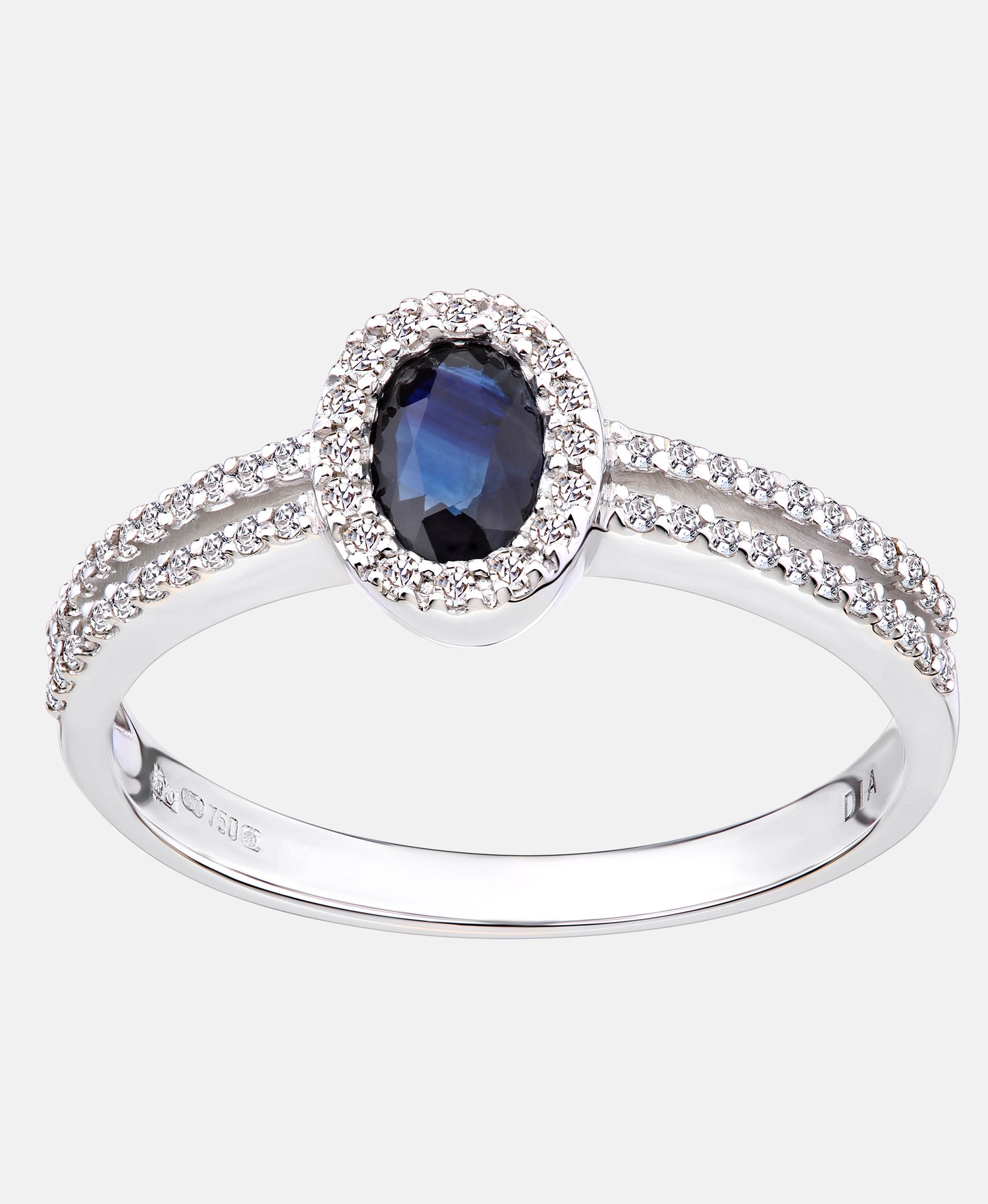 Ring aus 750 Weißgold mit Diamant mit Saphir