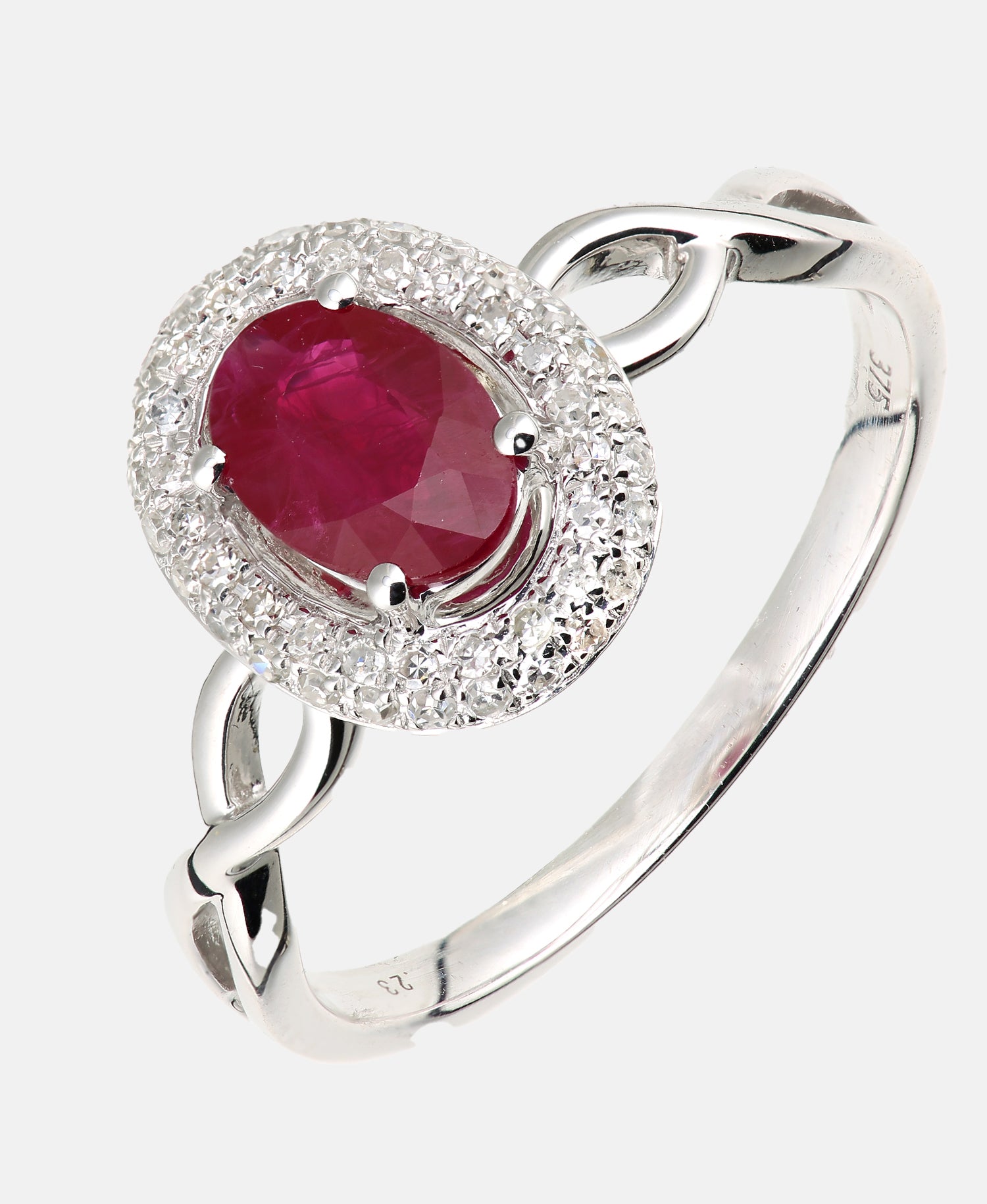 Ring aus 375 Weißgold mit Diamant mit Rubin
