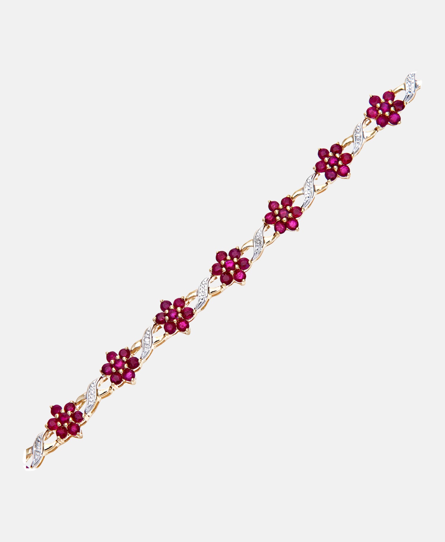 Armband aus 375 Gelbgold mit Diamant mit Rubin Blumen-Design