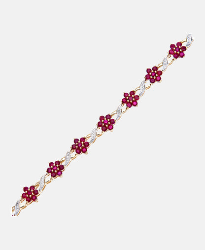 Armband aus 375 Gelbgold mit Diamant mit Rubin Blumen-Design