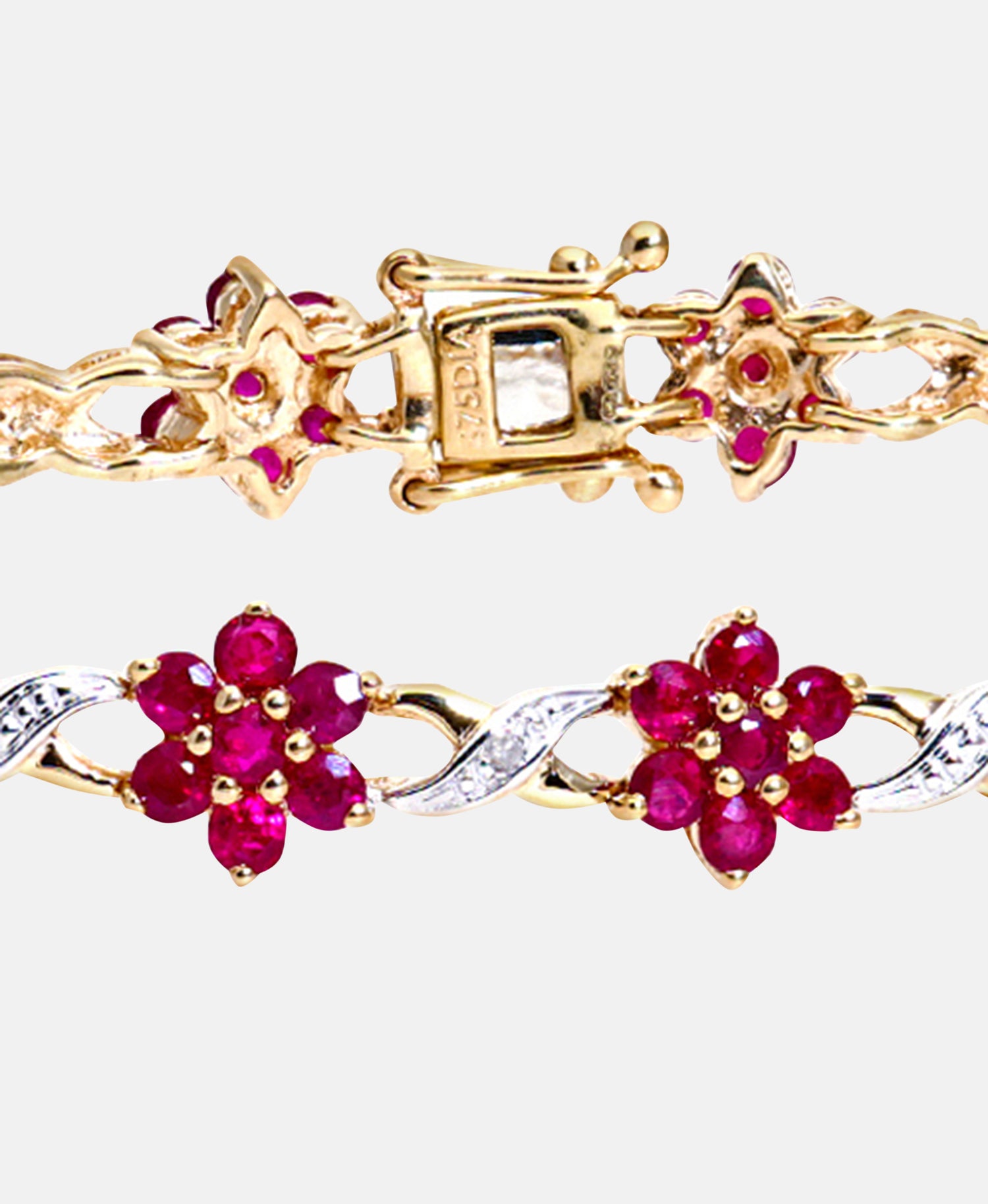 Armband aus 375 Gelbgold mit Diamant mit Rubin Blumen-Design