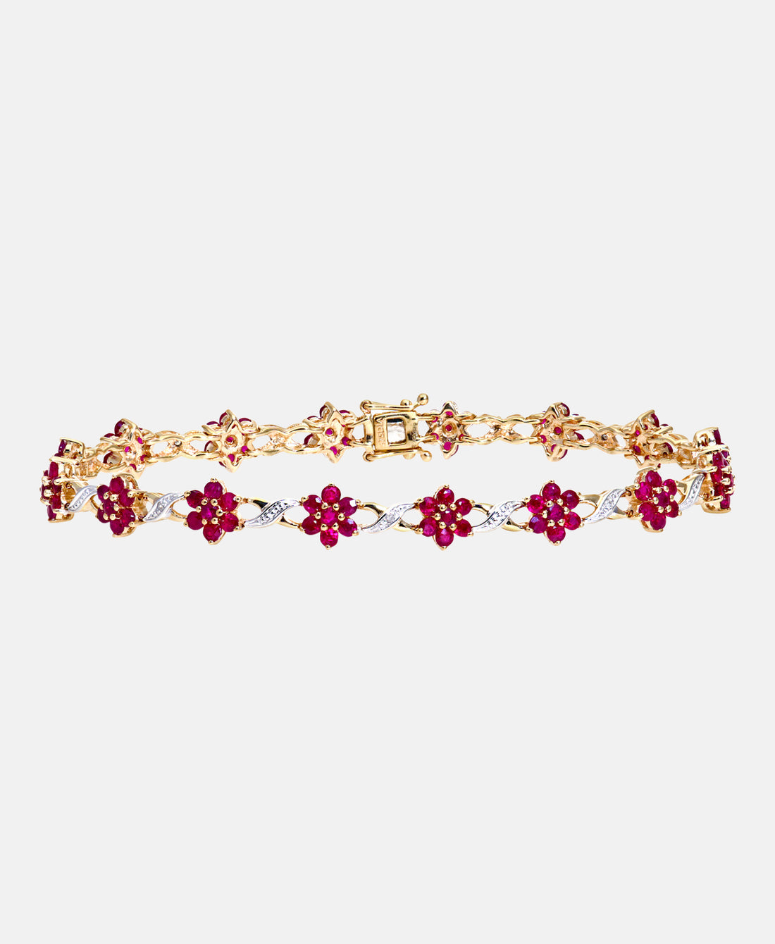 Armband aus 375 Gelbgold mit Diamant mit Rubin Blumen-Design