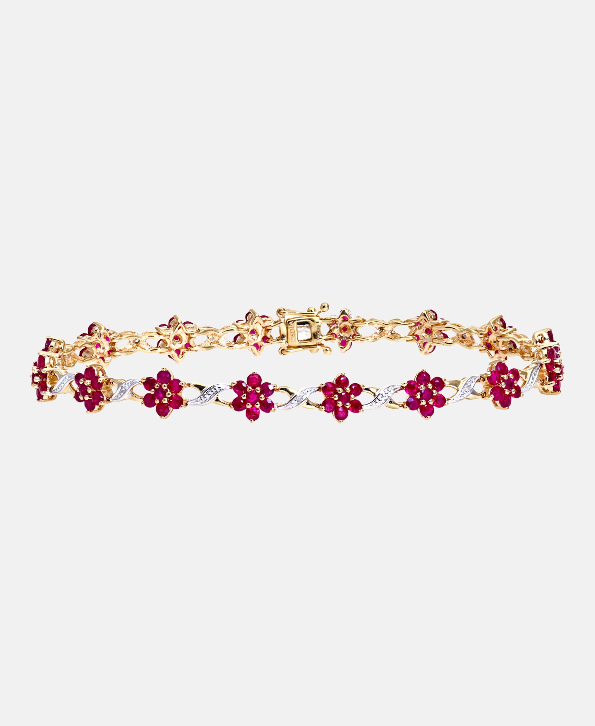 Armband aus 375 Gelbgold mit Diamant mit Rubin Blumen-Design