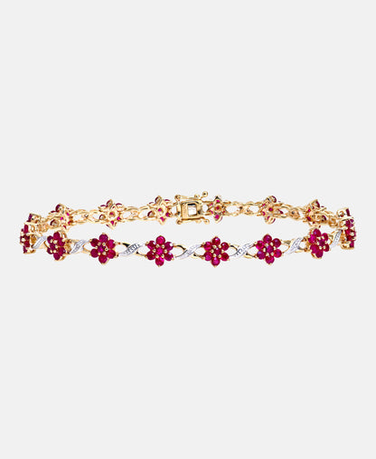 Armband aus 375 Gelbgold mit Diamant mit Rubin Blumen-Design