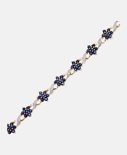 Armband aus 375 Gelbgold mit Diamant mit Saphir Blumen-Design