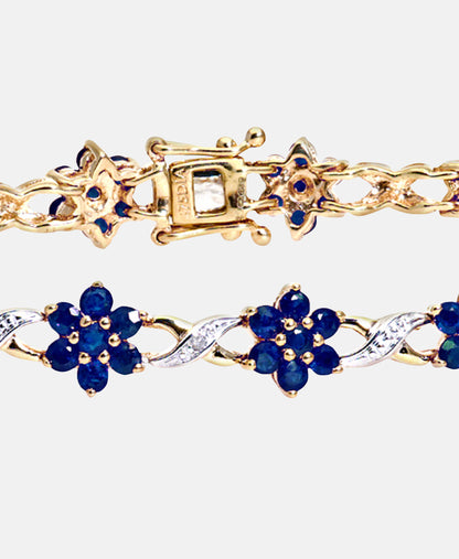 Armband aus 375 Gelbgold mit Diamant mit Saphir Blumen-Design
