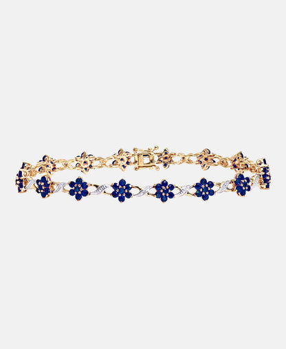 Armband aus 375 Gelbgold mit Diamant mit Saphir Blumen-Design