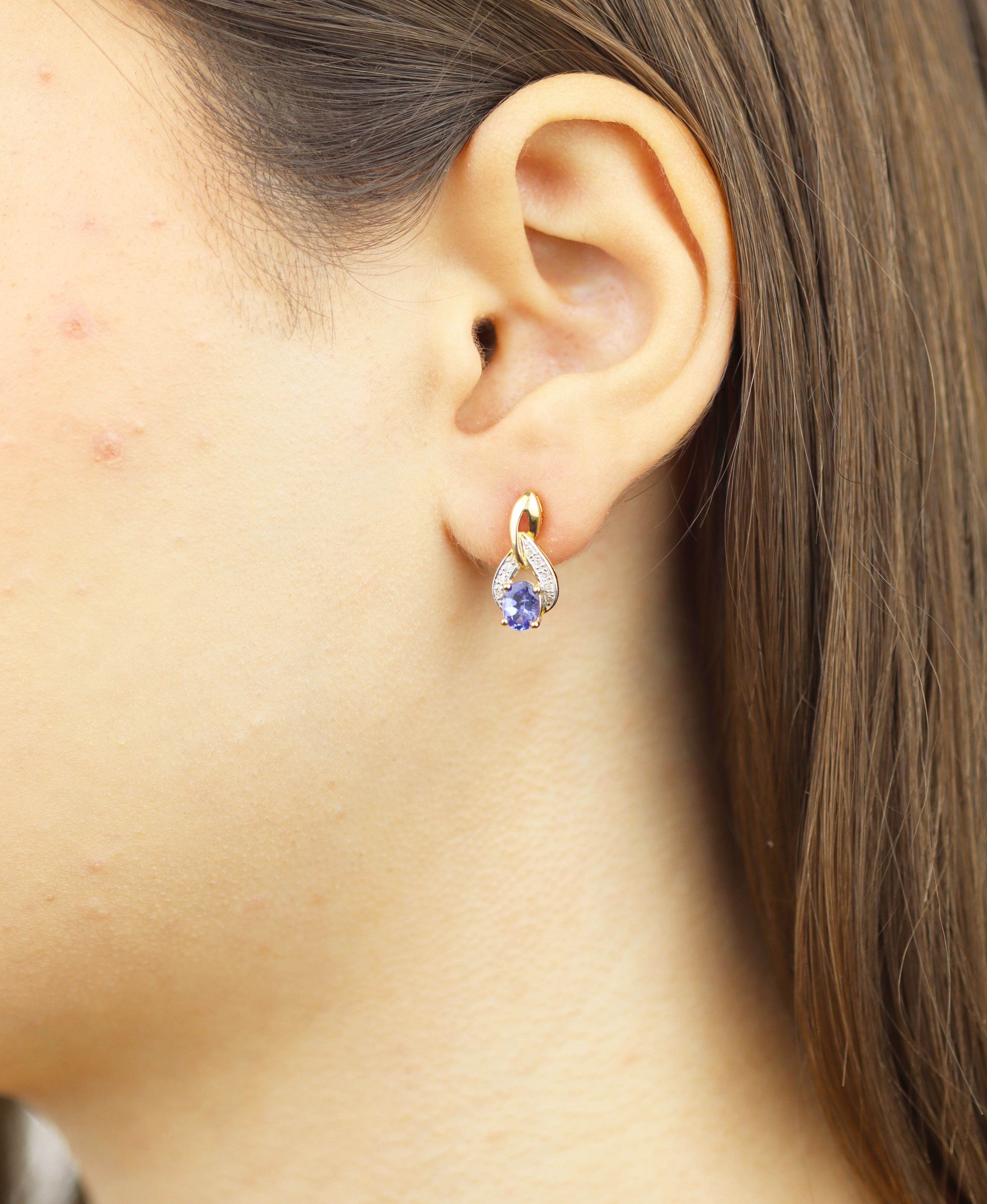 Ohrhänger aus 375 Gelbgold mit Diamant mit Tansanit