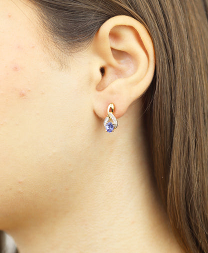 Ohrhänger aus 375 Gelbgold mit Diamant mit Tansanit