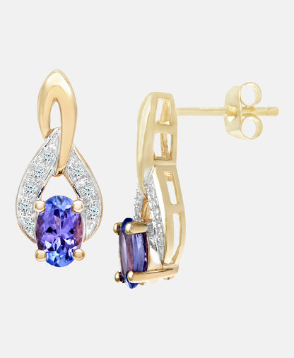 Ohrhänger aus 375 Gelbgold mit Diamant mit Tansanit