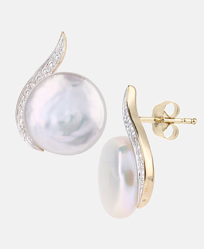 Ohrringe aus 375 Gelbgold mit 0.01 Karat Diamant mit Perle