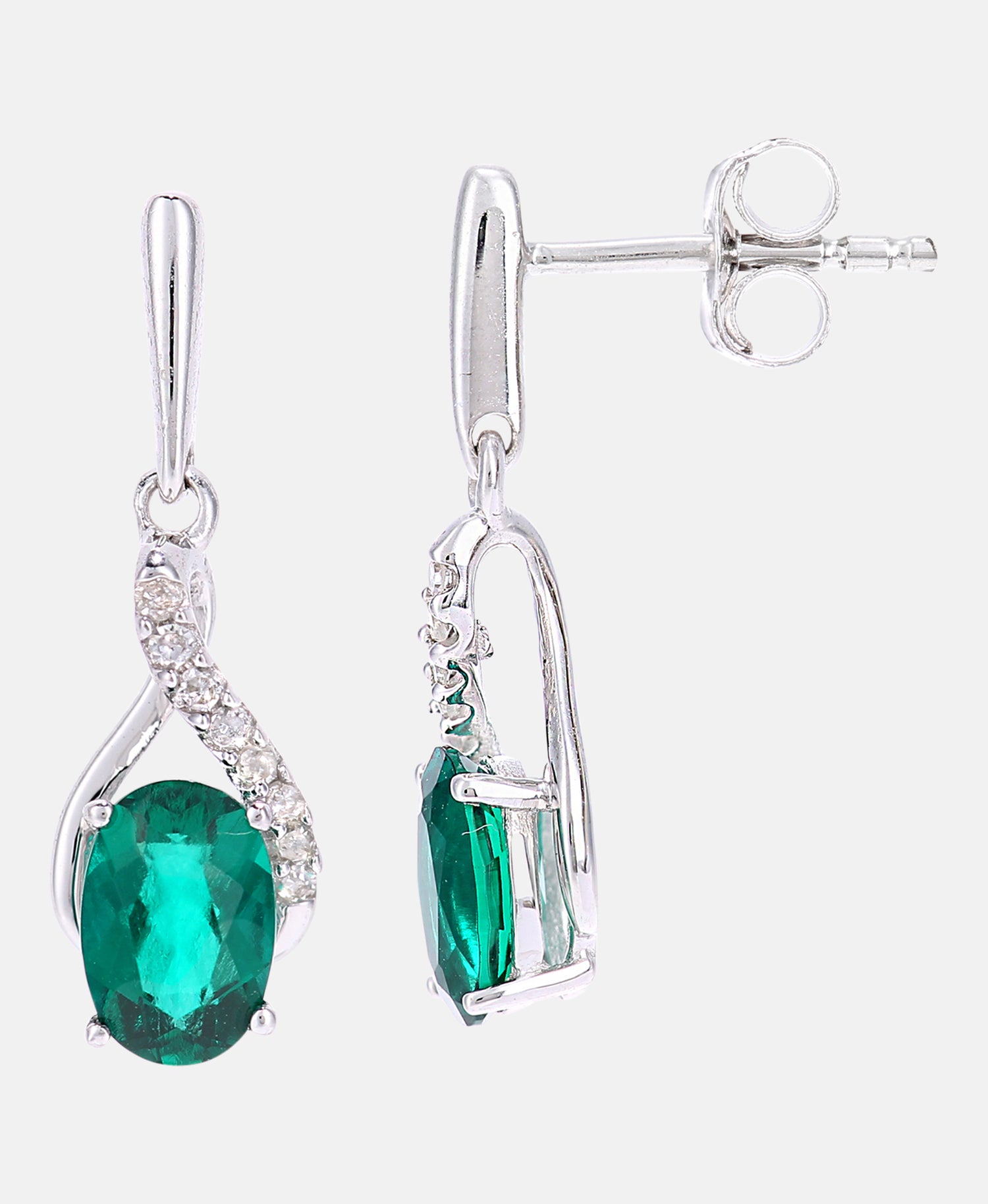 Earrings in 375 (9K) White Gold with Emerald (Lab Grown) and Diamonds