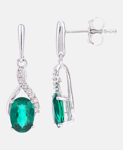 Earrings in 375 (9K) White Gold with Emerald (Lab Grown) and Diamonds