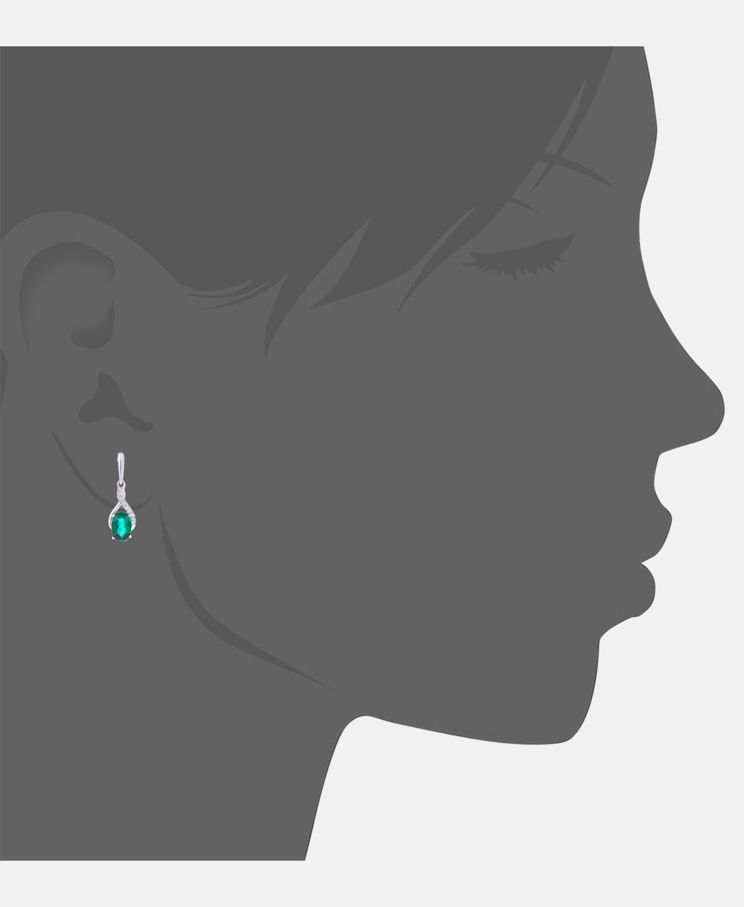 Earrings in 375 (9K) White Gold with Emerald (Lab Grown) and Diamonds